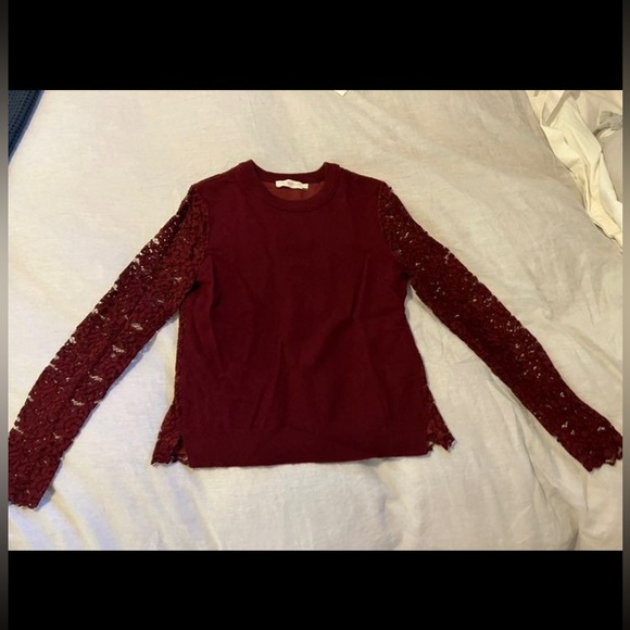 Tory Burch Maroon Merino Wool Lace Sweater, size small - Picture 2 of 7